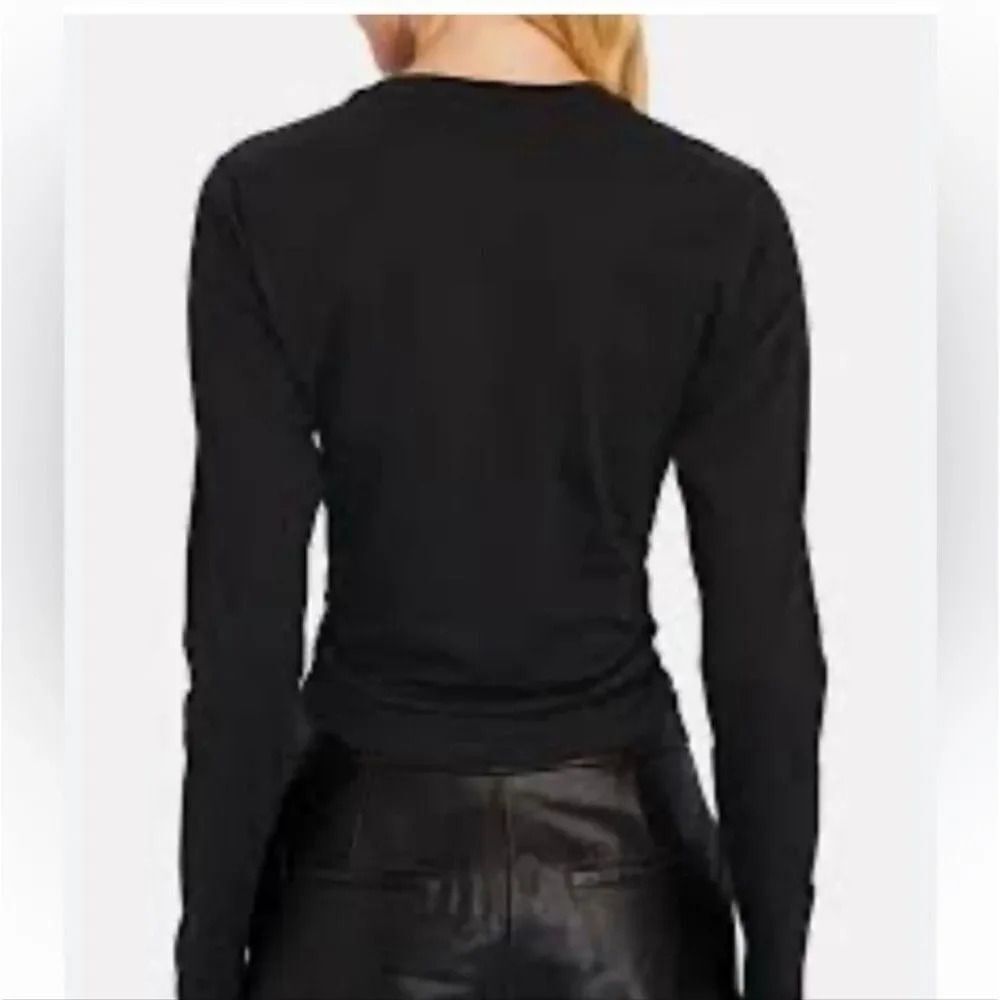 A.L.C. Jordan Keyhole Faux Wrap Black Cotton Long Sleeve Top Size XS - Picture 3 of 7